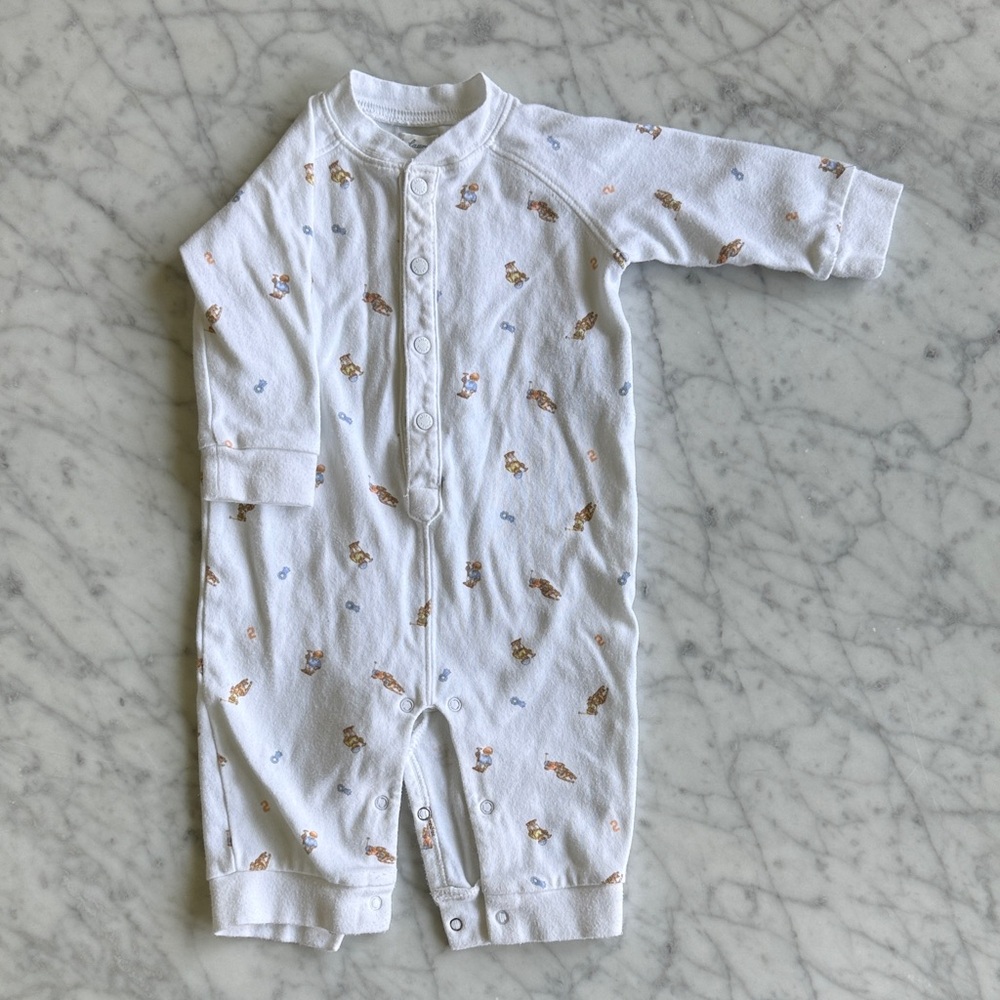 Ralph Lauren White Baby One-Piece With Polo Bear Accents